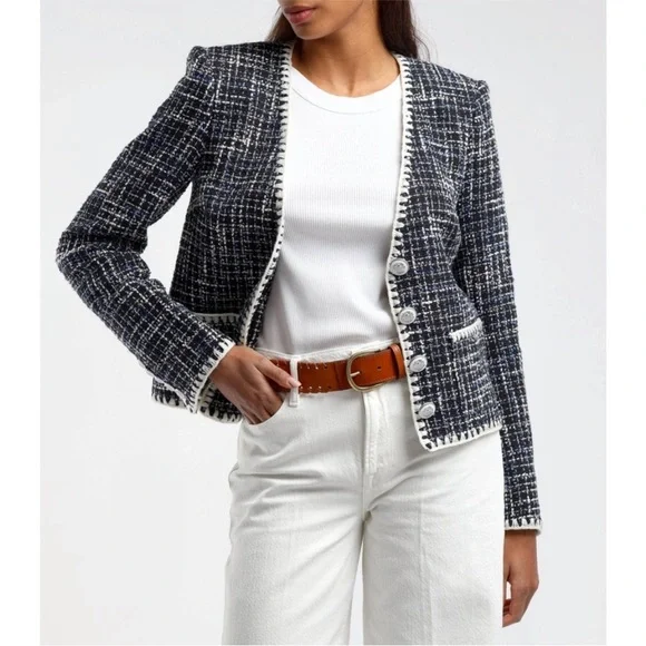 NEW Veronica Beard Bosea Tweed Cotton Blend Jacket Navy Multi 12 - Picture 3 of 17